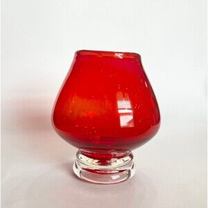 Red hand-blown glass footed art glass vase | Vintage | ODISP